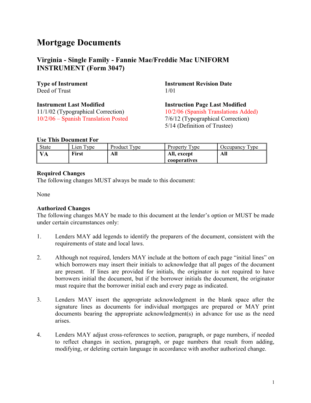 Instructions: Virginia Security Instrument (Form 3047)