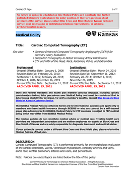 Cardiac Computed Tomography (CT)