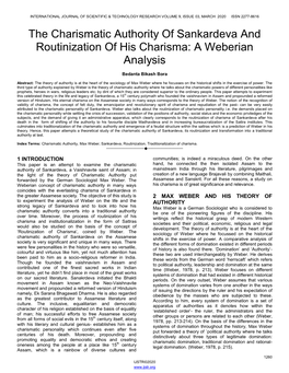 The Charismatic Authority of Sankardeva and Routinization of His Charisma: a Weberian Analysis