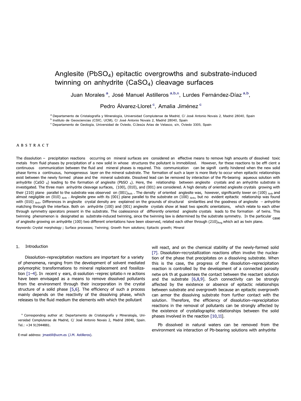 Anglesite (Pbso4) Epitactic Overgrowths and Substrate-Induced Twinning on Anhydrite (Caso4) Cleavage Surfaces