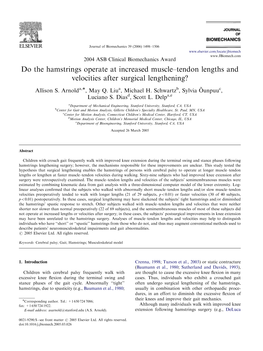 Do the Hamstrings Operate at Increased Muscle–Tendon Lengths and Velocities After Surgical Lengthening?