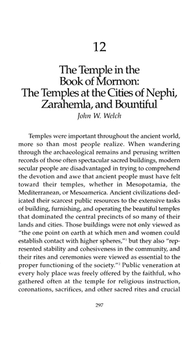 The Temple in the Book of Mormon: the Temples at the Cities of Nephi, Zarahemla, and Bountiful