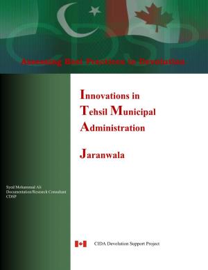 Innovations in Tehsil Municipal Administration Jaranwala