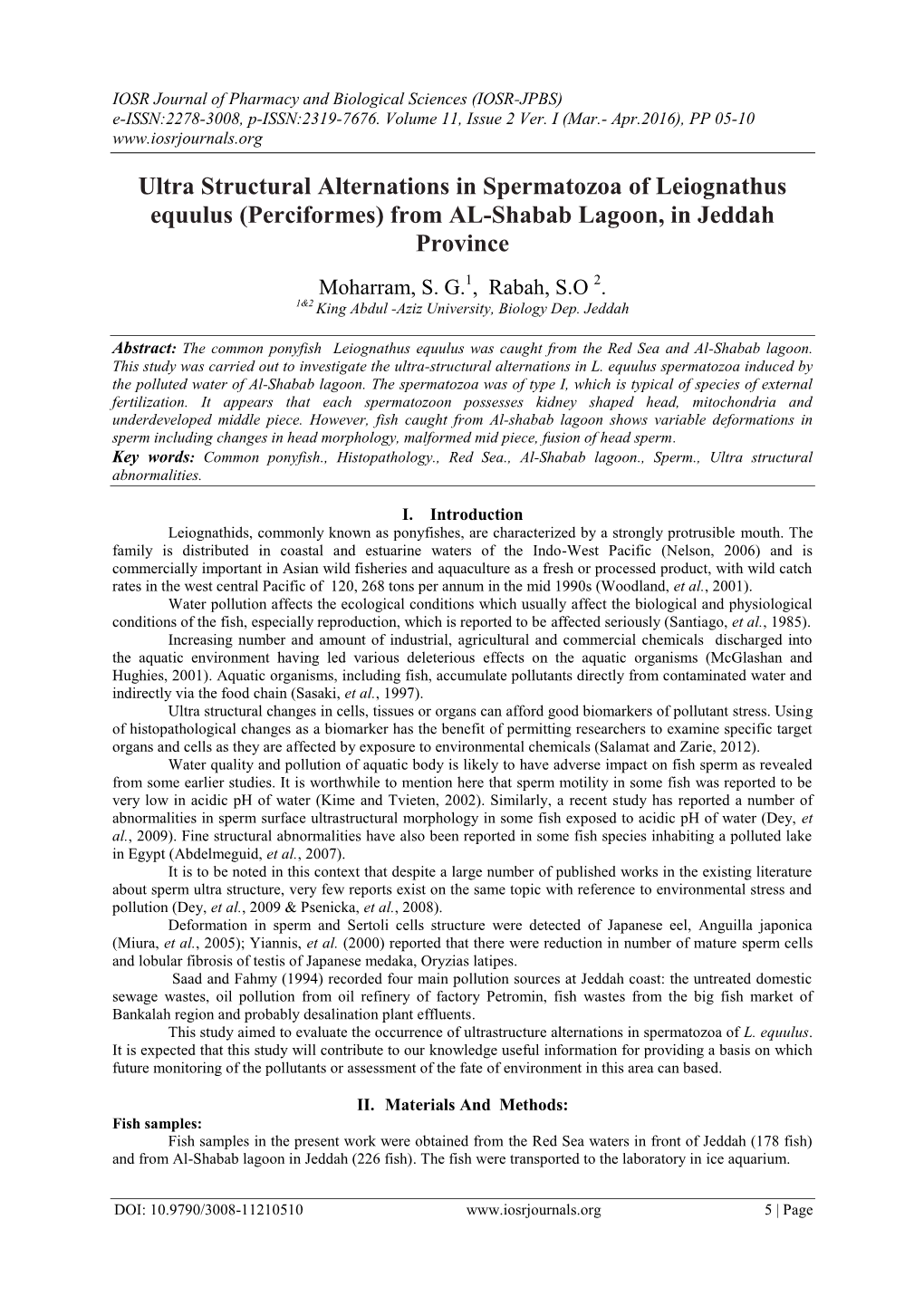 Ultra Structural Alternations in Spermatozoa of Leiognathus Equulus (Perciformes) from AL-Shabab Lagoon, in Jeddah Province