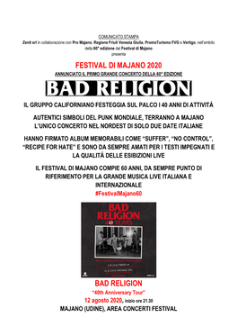 Festival Di Majano 2020 Bad Religion