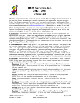 RCW Nurseries, Inc. 2012 – 2013 Citrus List