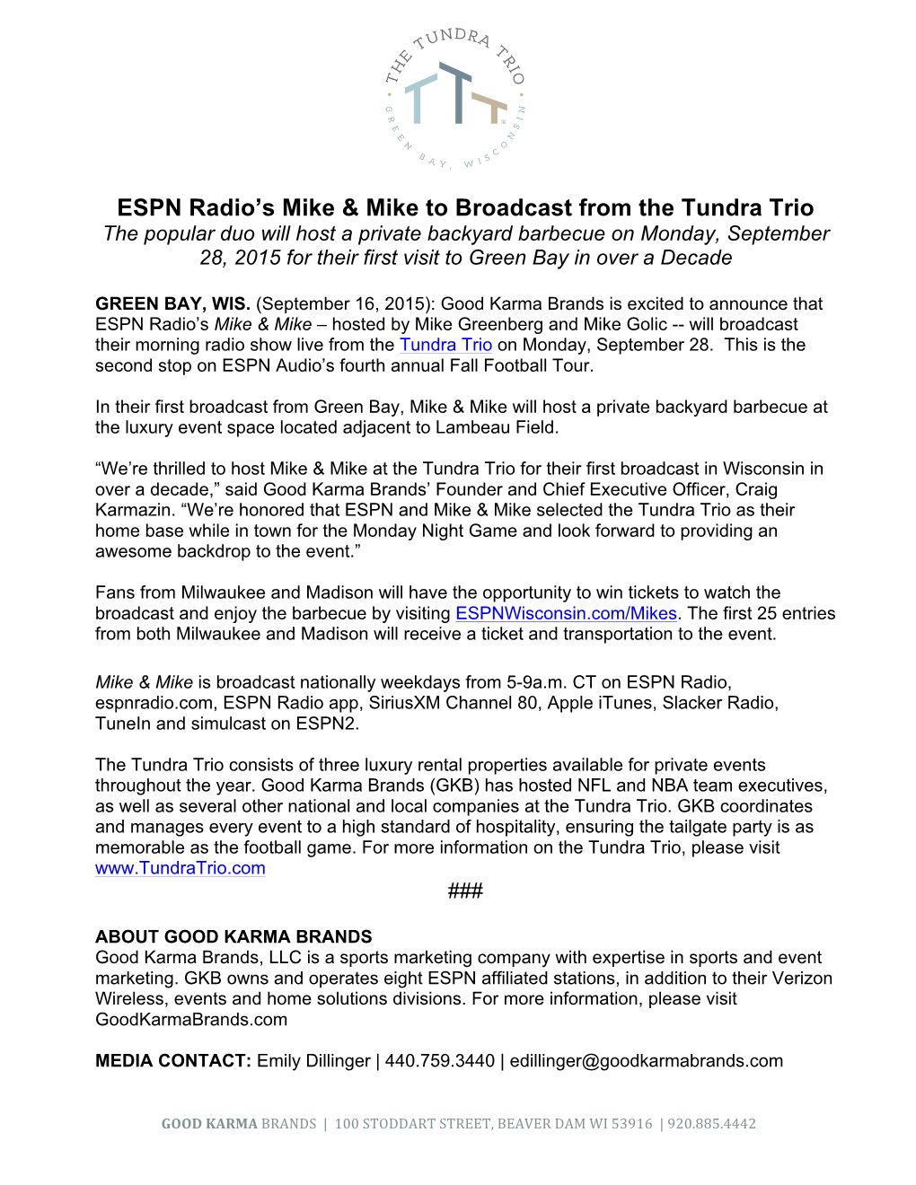 ESPN Radio's Mike & Mike to Broadcast from the Tundra Trio