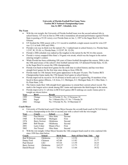 University of Florida Football Post Game Notes Tostitos BCS National Championship Game Jan
