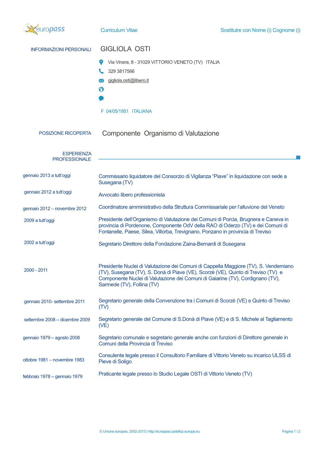 GIGLIOLA OSTI Componente Organismo Di Valutazione