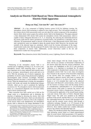 Analysis on Electric Field Based on Three Dimensional Atmospheric Electric Field Apparatus