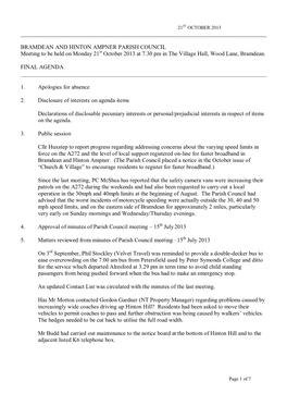 Parish Council Meeting October 2013 – Minutes