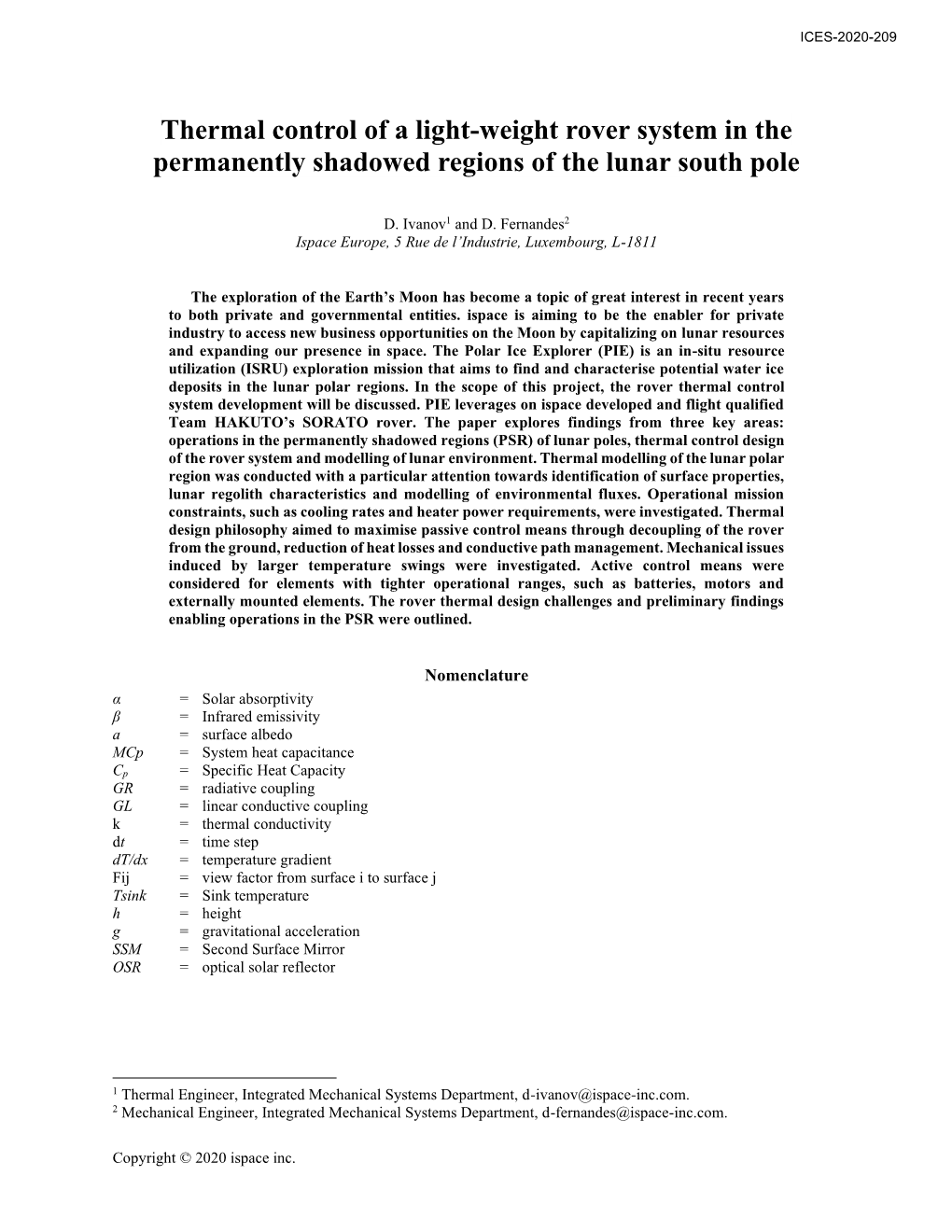 Thermal Control of a Light-Weight Rover System in the Permanently Shadowed Regions of the Lunar South Pole