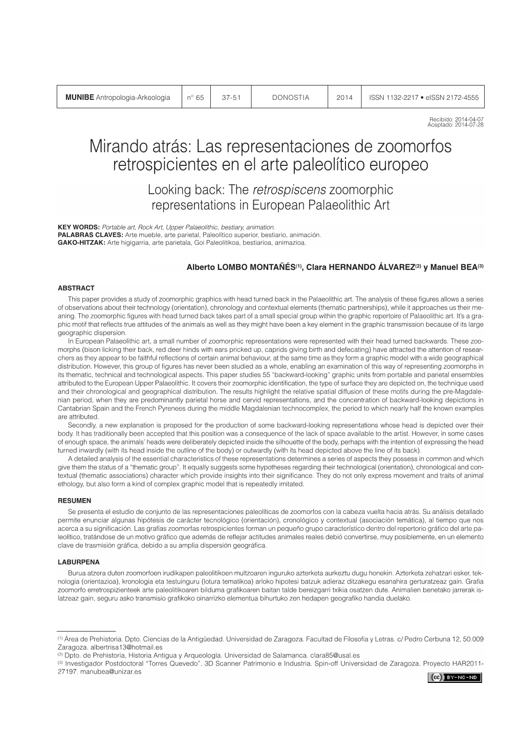 Las Representaciones De Zoomorfos Retrospicientes En El Arte Paleolítico