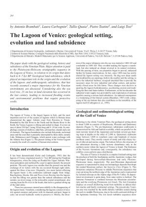 The Lagoon of Venice: Geological Setting, Evolution and Land Subsidence