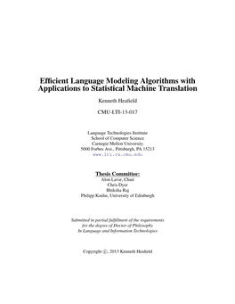 Efficient Language Modeling Algorithms with Applications To