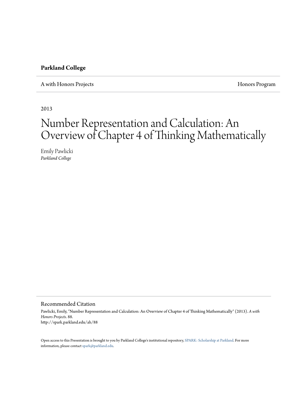 Number Representation and Calculation: an Overview of Chapter 4 of ...