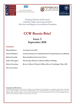 “Assessing Vostok-2018.” CCW Russia Brief. Issue 3. September