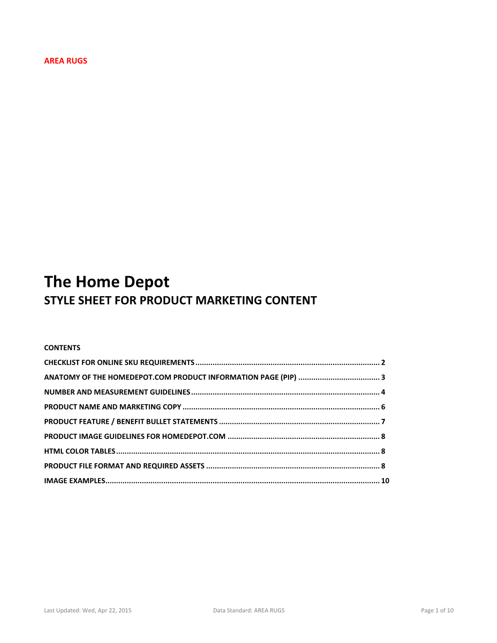 The Home Depot STYLE SHEET for PRODUCT MARKETING CONTENT