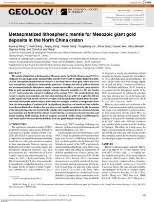 Metasomatized Lithospheric Mantle for Mesozoic Giant Gold