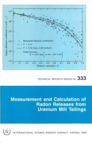 Measurement and Calculation of Radon Releases from Uranium Mill Tailings