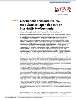 Obeticholic Acid and INT-767 Modulate Collagen Deposition in a NASH in Vitro Model Beatrice Anfuso 1, Claudio Tiribelli 1, Luciano Adorini2 & Natalia Rosso 1*