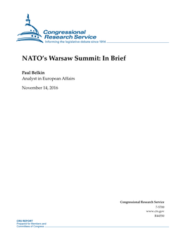 NATO's Warsaw Summit: in Brief