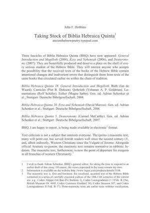 Taking Stock of Biblia Hebraica Quinta1 Ancienthebrewpoetry.Typepad.Com