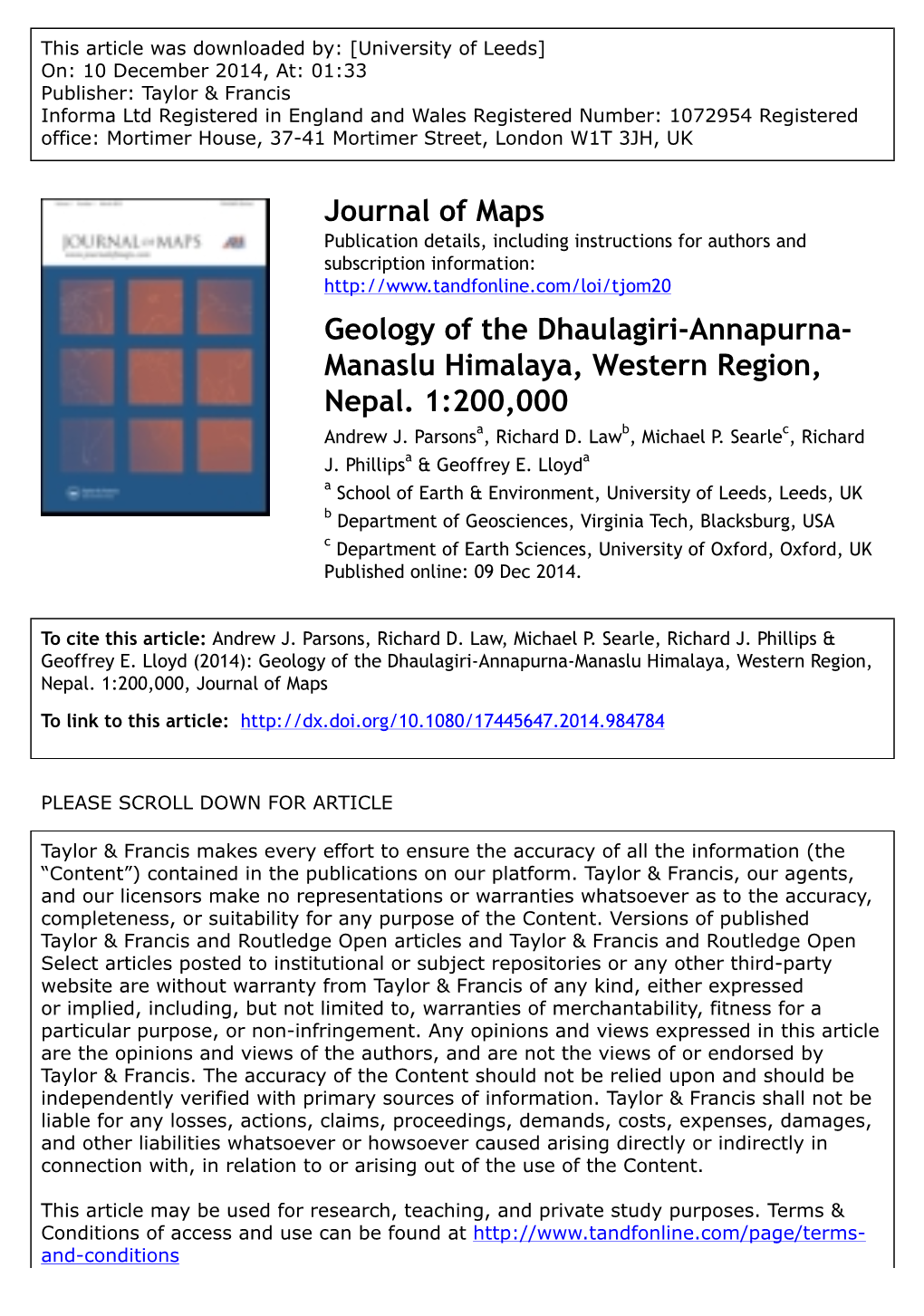 Geology of the Dhaulagiri-Annapurna- Manaslu Himalaya, Western Region, Nepal