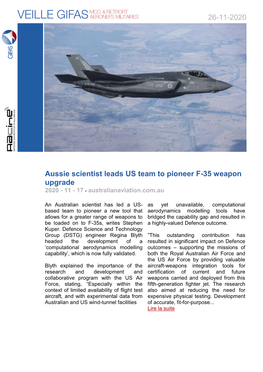 26-11-2020 Aussie Scientist Leads US Team to Pioneer F-35 Weapon