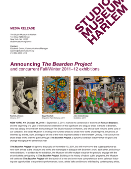 Announcing the Bearden Project and Concurrent Fall/Winter 2011–12 Exhibitions