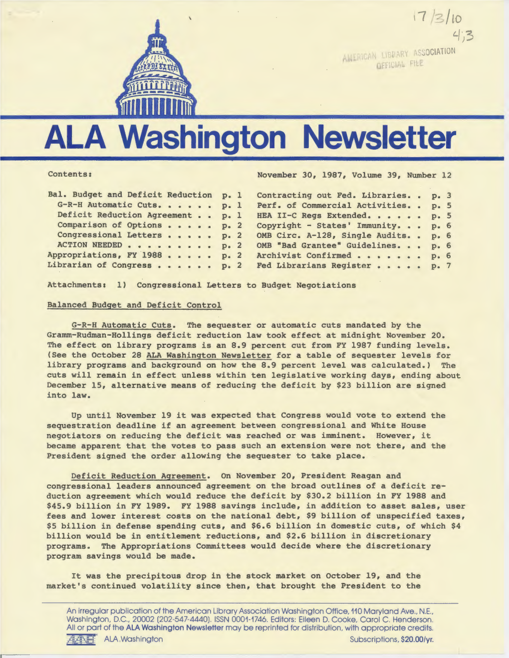 ALA Washington Newsletter