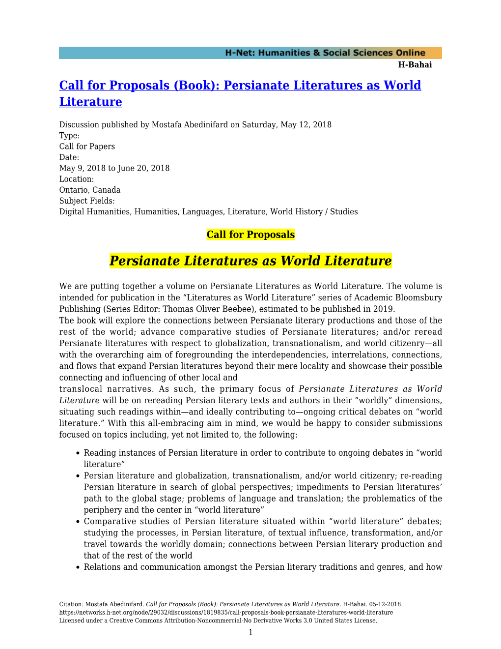 Persianate Literatures As World Literature
