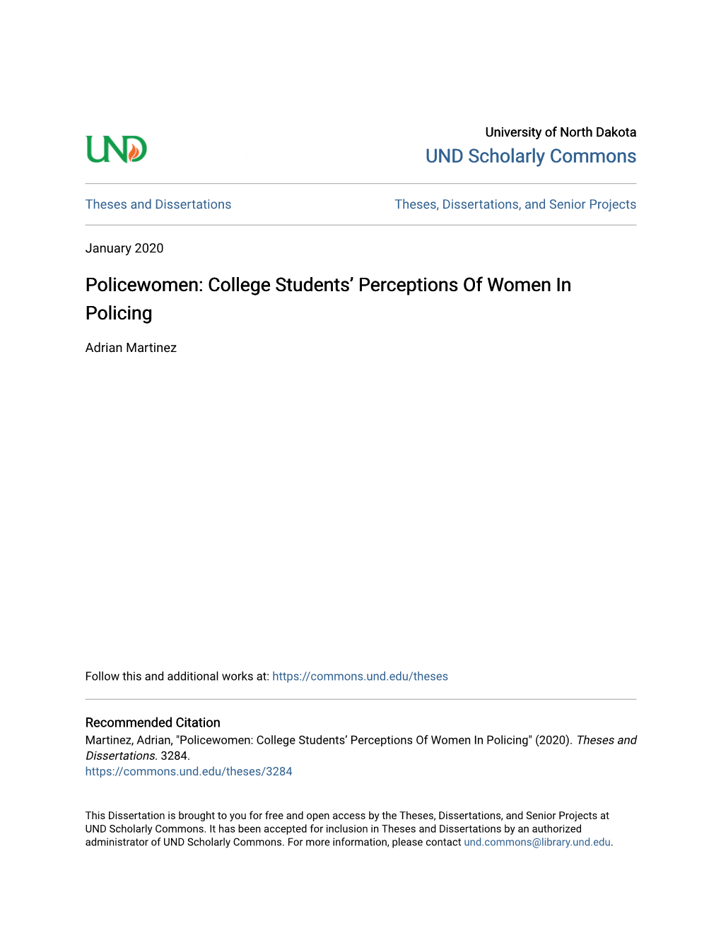 Policewomen: College Students' Perceptions of Women in Policing