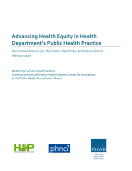 Advancing Health Equity in Health Department's Public Health Practice