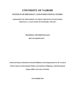 Assessment of the Ethnic Factor in the Kenyan Electoral Violence: a Case Study of Mathare, 1992-2017