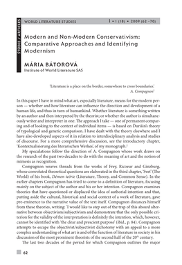 Comparative Approaches and Identifying Modernism Mária Bátorová