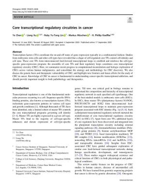 Core Transcriptional Regulatory Circuitries in Cancer