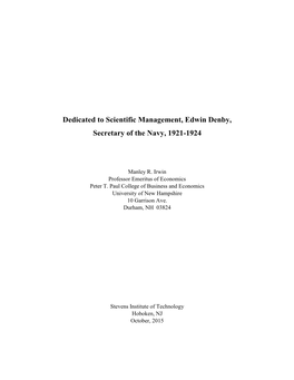 Dedicated to Scientific Management, Edwin Denby, Secretary of the Navy, 1921-1924