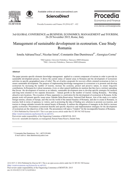 Management of Sustainable Development in Ecotourism. Case Study Romania