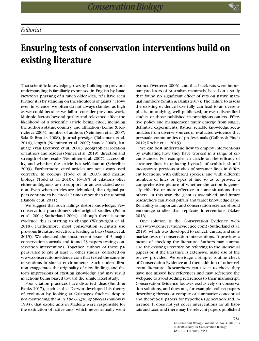 Ensuring Tests of Conservation Interventions Build on Existing Literature