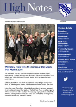 Wilmslow High Wins the National Bar Mock Trial March 2018