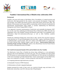 Namibia's International Day of Biodiversity Celebration 2016