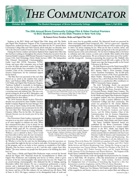 The Communicator October 2018 the Student Newspaper of Bronx Community College Issue 1, Fall 2018