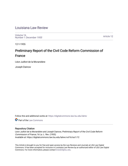 Preliminary Report of the Civil Code Reform Commission of France