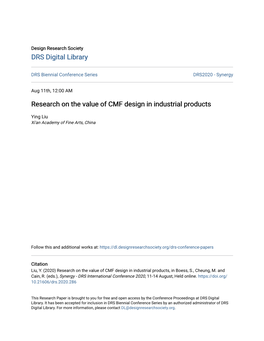 Research on the Value of CMF Design in Industrial Products
