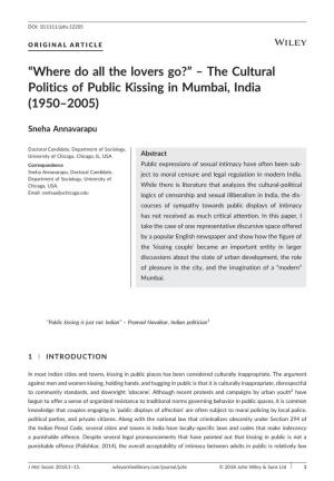 Where Do All the Lovers Go?”–The Cultural Politics of Public Kissing in Mumbai, India (1950–2005)