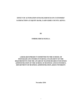Effect of Automation of Bank Services on Customers’ Satisfaction at Equity Bank, Uasin Gishu County, Kenya