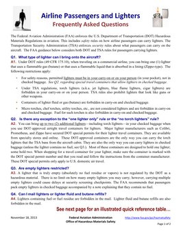 Airline Passengers and Lighters FAQ's, November 2013