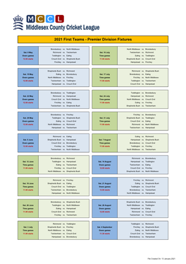 2021 First Teams - Premier Division Fixtures