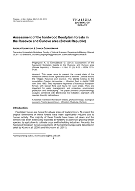 THAISZIA Assessment of the Hardwood Floodplain Forests in the Rusovce and Čunovo Area (Slovak Republic)
